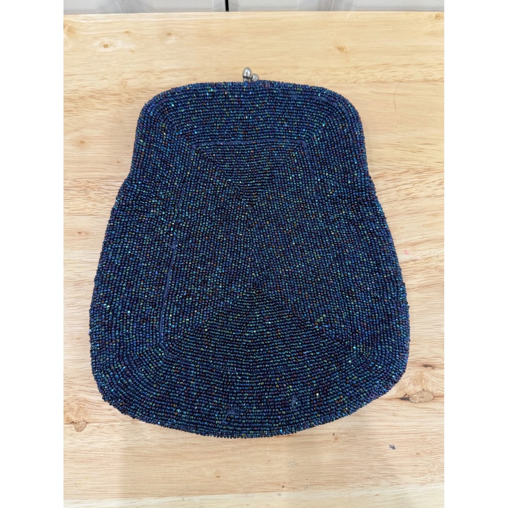 Navy Blue Evening Clutch Handbag Bags by Josef 1940s Hand Beaded Belgium Vintage